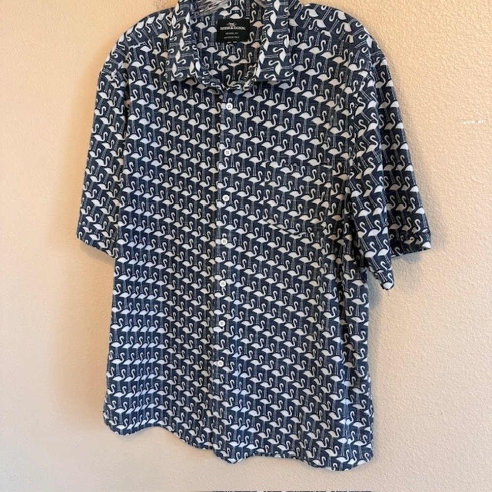 Rodd & Gunn Men's Blue Flamingo Print Cotton Button Up Shirt 2X Short Sleeve - Picture 3 of 8